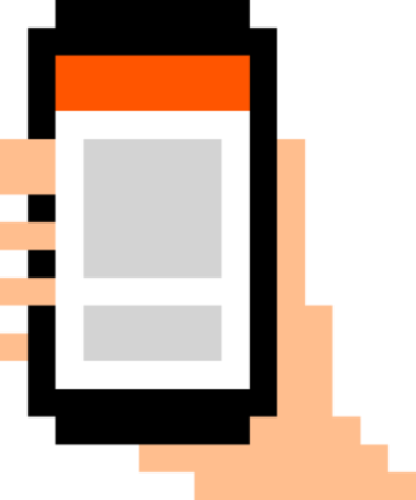 original pixel art illustration of a hand holding a smart phone